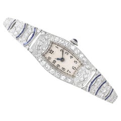Art Deco 0.70 Carat Sapphire, 2.92 Carat Diamond and Platinum Watch Circa 1920