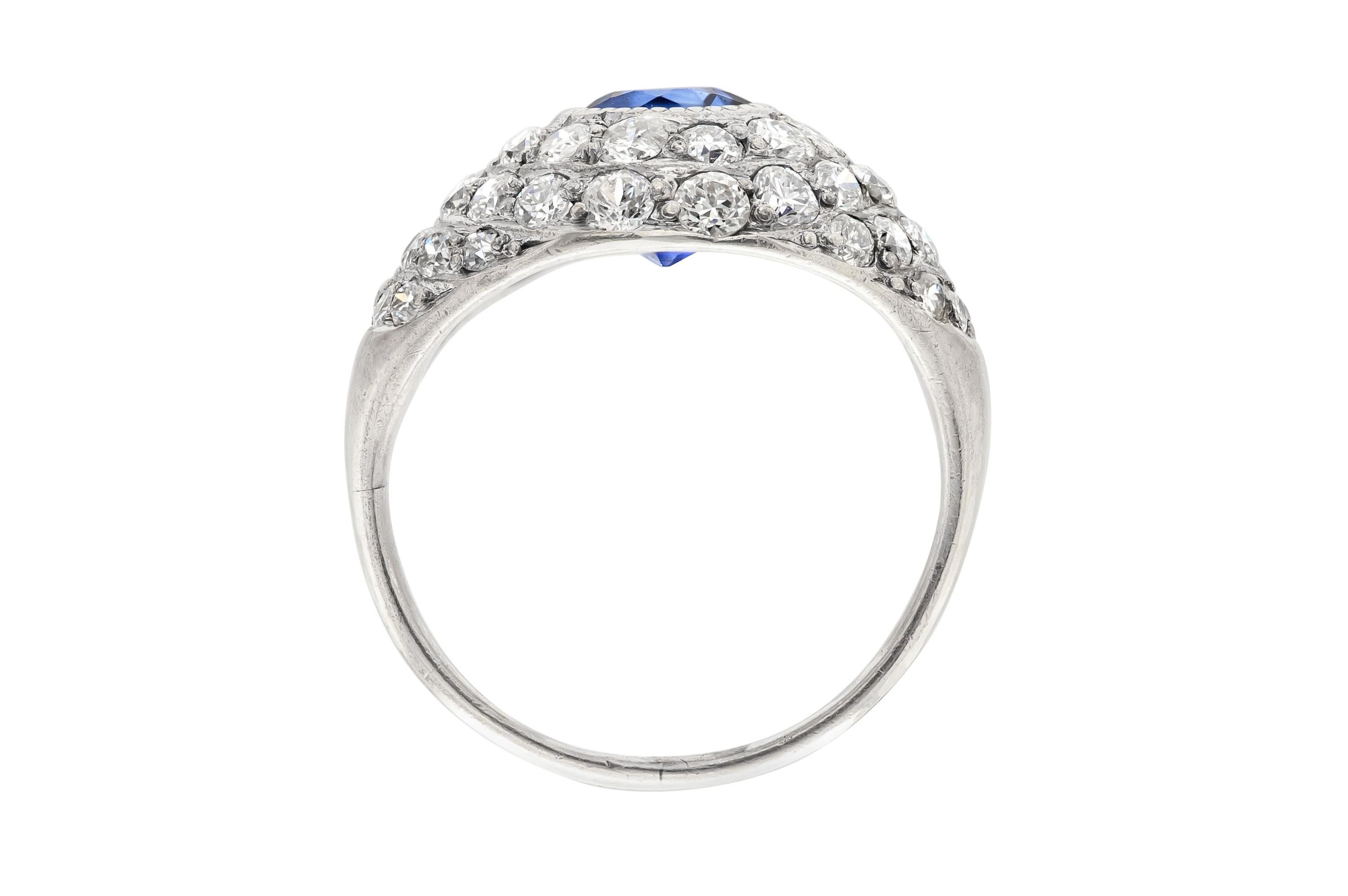 Art Deco 0.70 Carat Sapphire and Diamond Bombe Ring In Good Condition For Sale In New York, NY