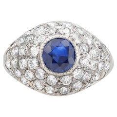 Antique Art Deco 0.70 Carat Sapphire and Diamond Bombe Ring