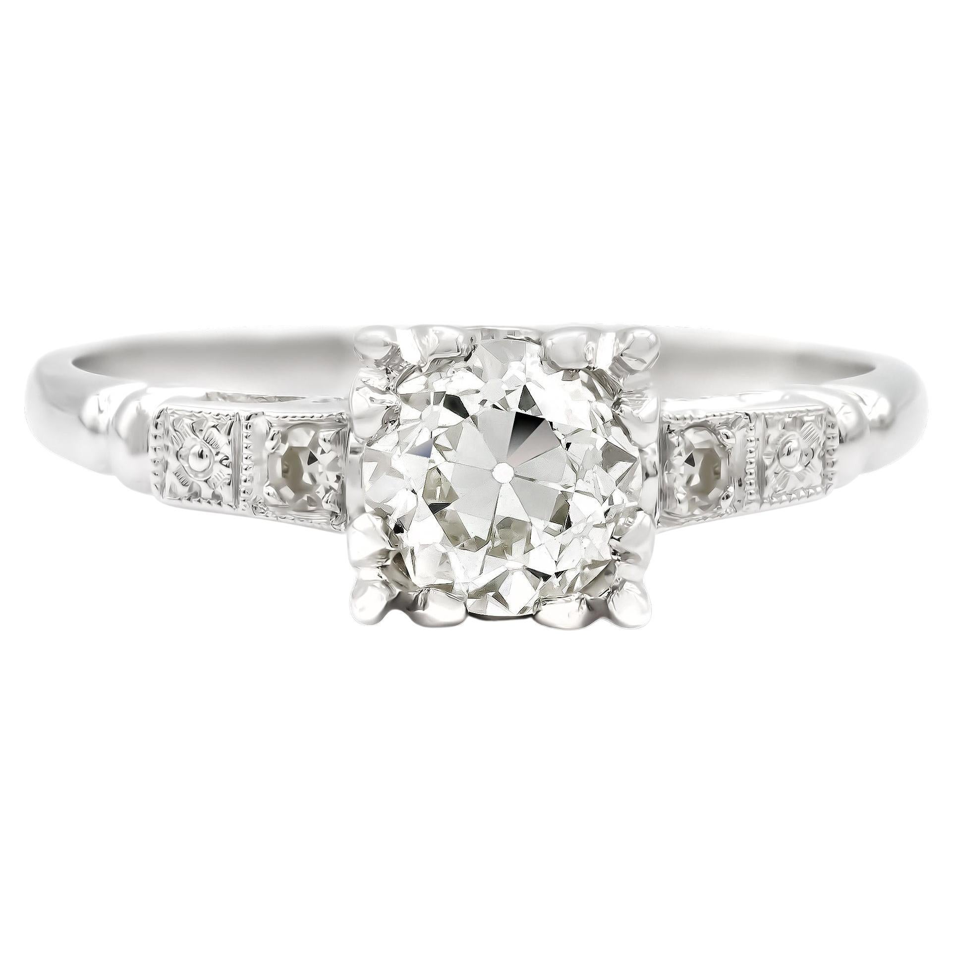 Art Deco 0.70 Ct. Anello di fidanzamento con diamante GIA I VS2 in platino