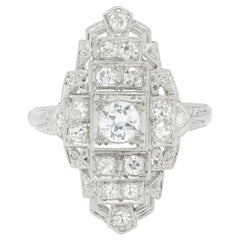 Art Deco 0.70 CTW Diamond Platinum Vintage Stepped Navette Dinner Ring