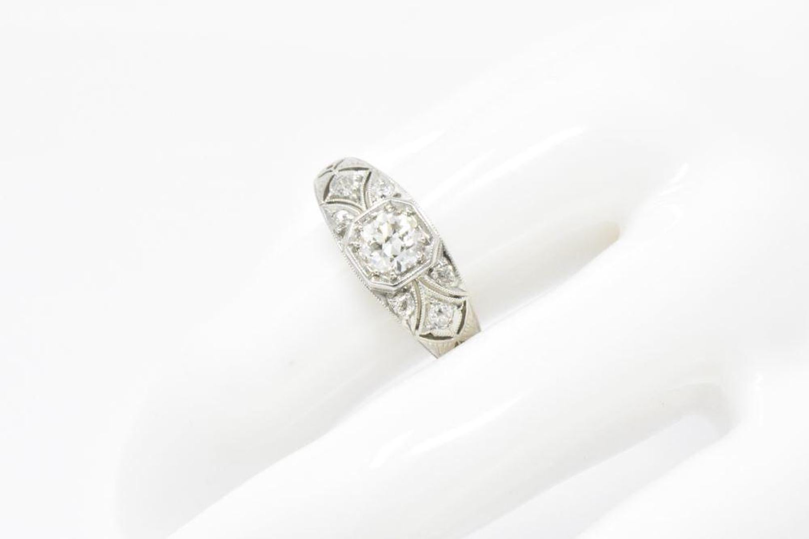 Old European Cut Art Deco 0.70 CTW Old European Diamond Platinum Engagement Alternative Ring