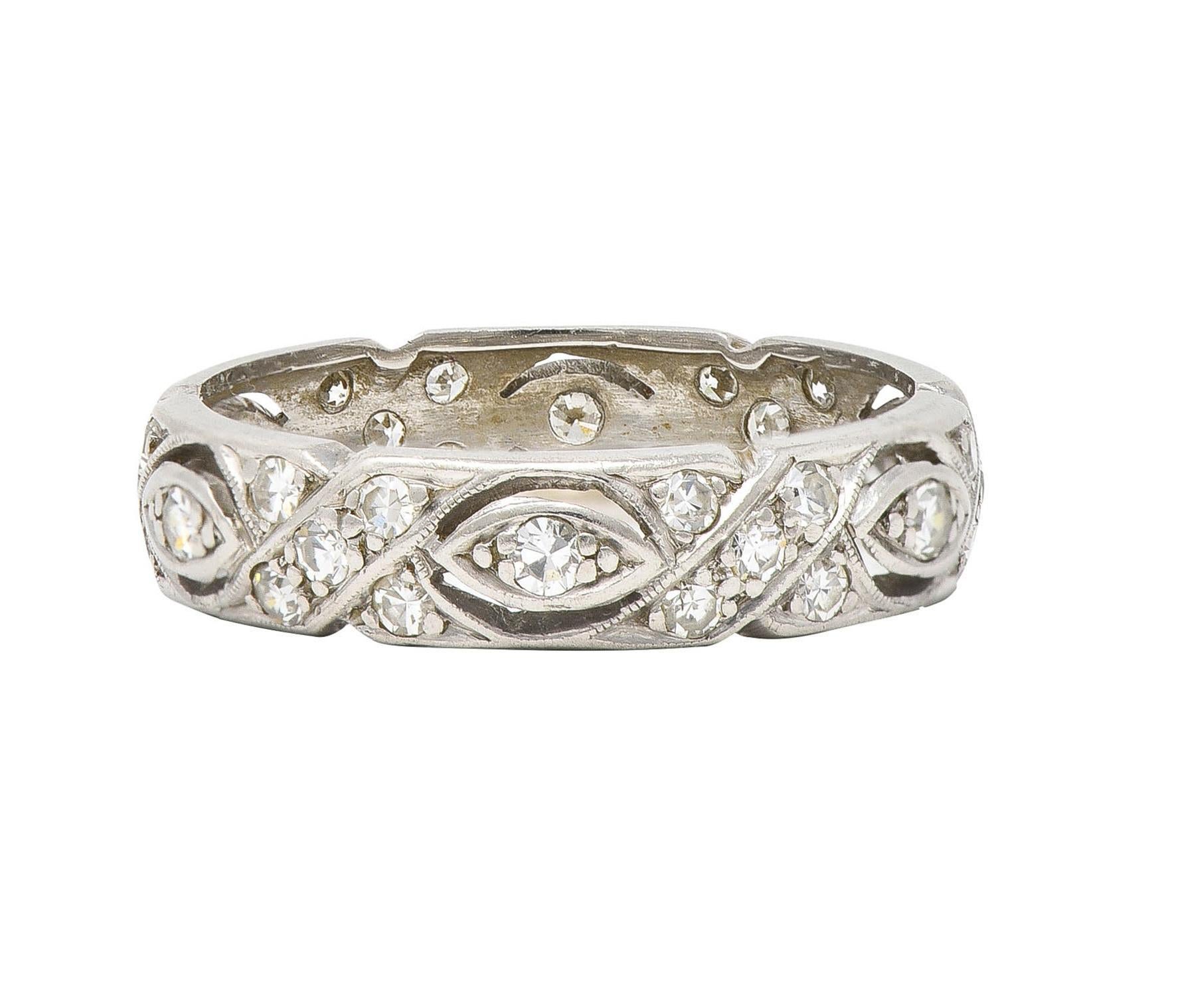 Round Cut Art Deco 0.70 CTW Single Cut Diamond Platinum Twist Vintage Band Ring For Sale