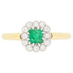 Antique Edwardian 0.40ct Emerald and Diamond Cluster Ring, c.1910s