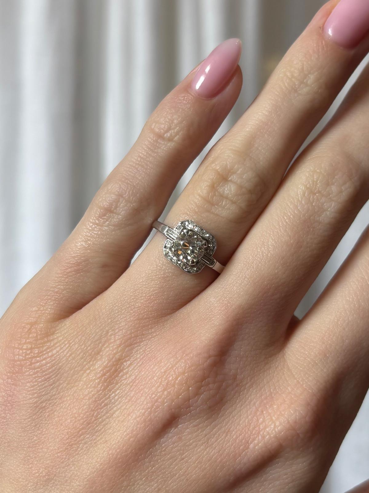 Old Mine Cut Art Deco 0.70ct Old Cut Diamond Cluster Ring in Platinum For Sale