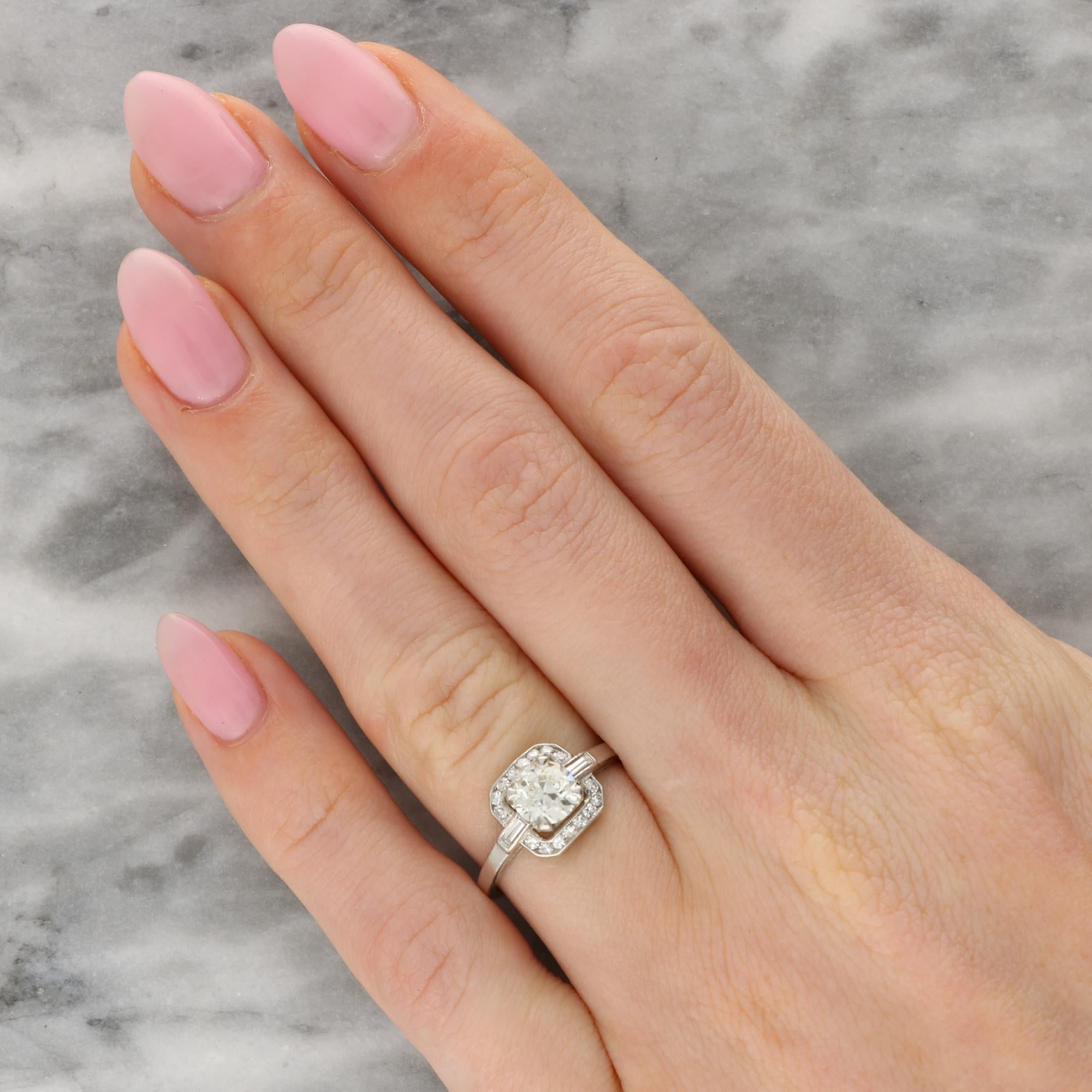 Women's or Men's Art Deco 0.70ct Old Cut Diamond Cluster Ring in Platinum For Sale