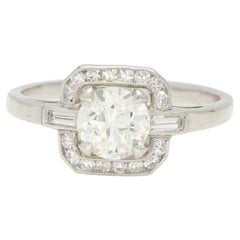 Anillo Art Decó con racimo de diamantes talla antigua de 0,70 ct en platino