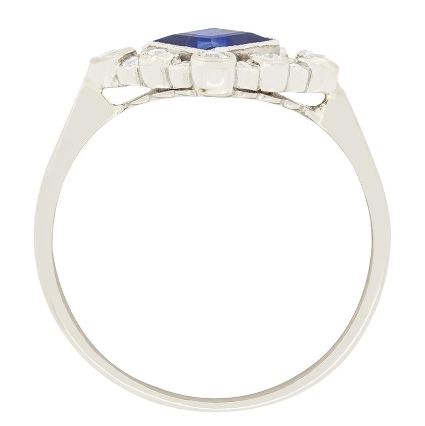 Square Cut Art Deco 0.70ct Sapphire and Diamond Cluster Ring, c.1920s For Sale
