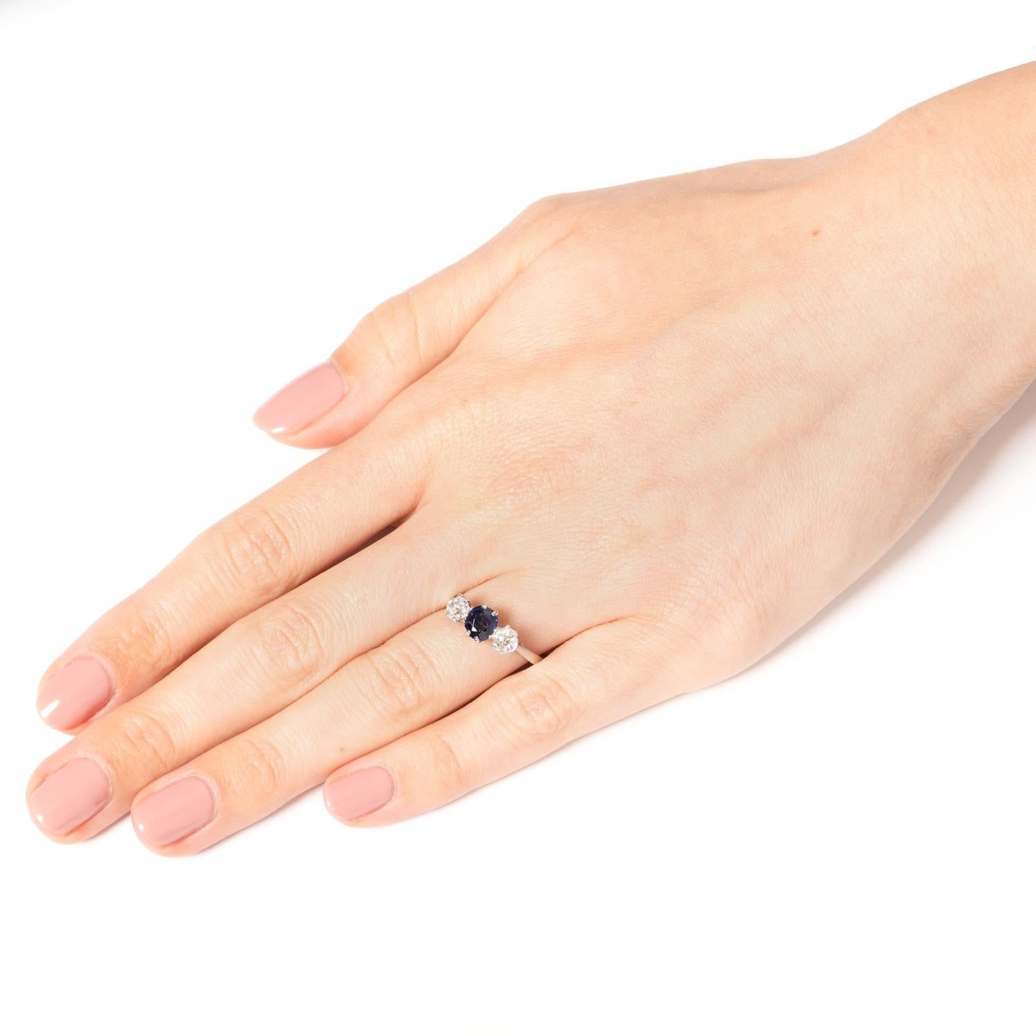 Women's Art Deco 0.70ct Sapphire and Diamond Trilogy Ring, c.1920s For Sale