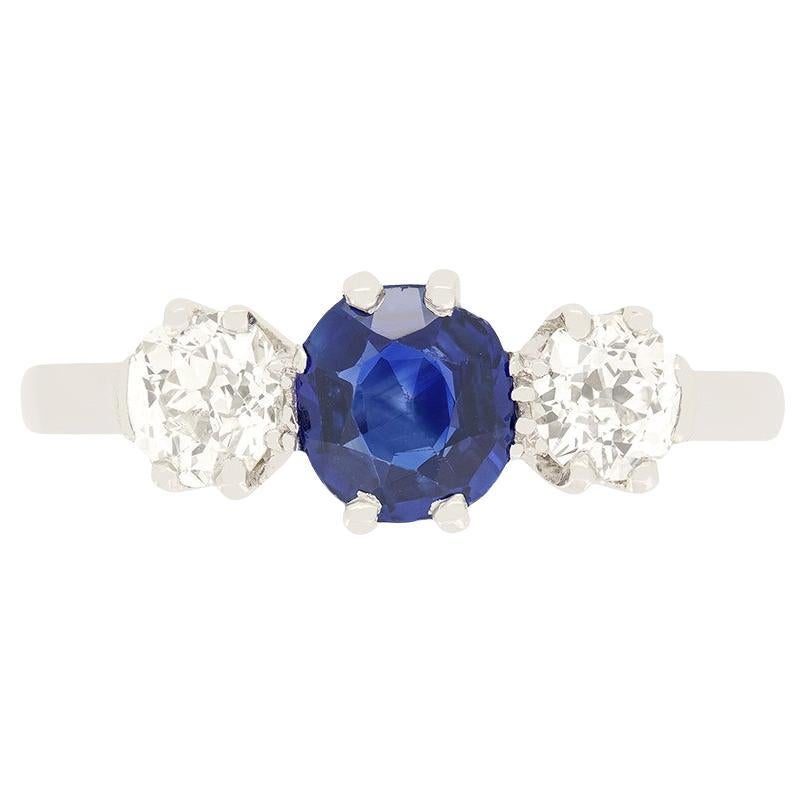 Art Deco 0.70ct Sapphire and Diamond Trilogy Ring, c.1920s
