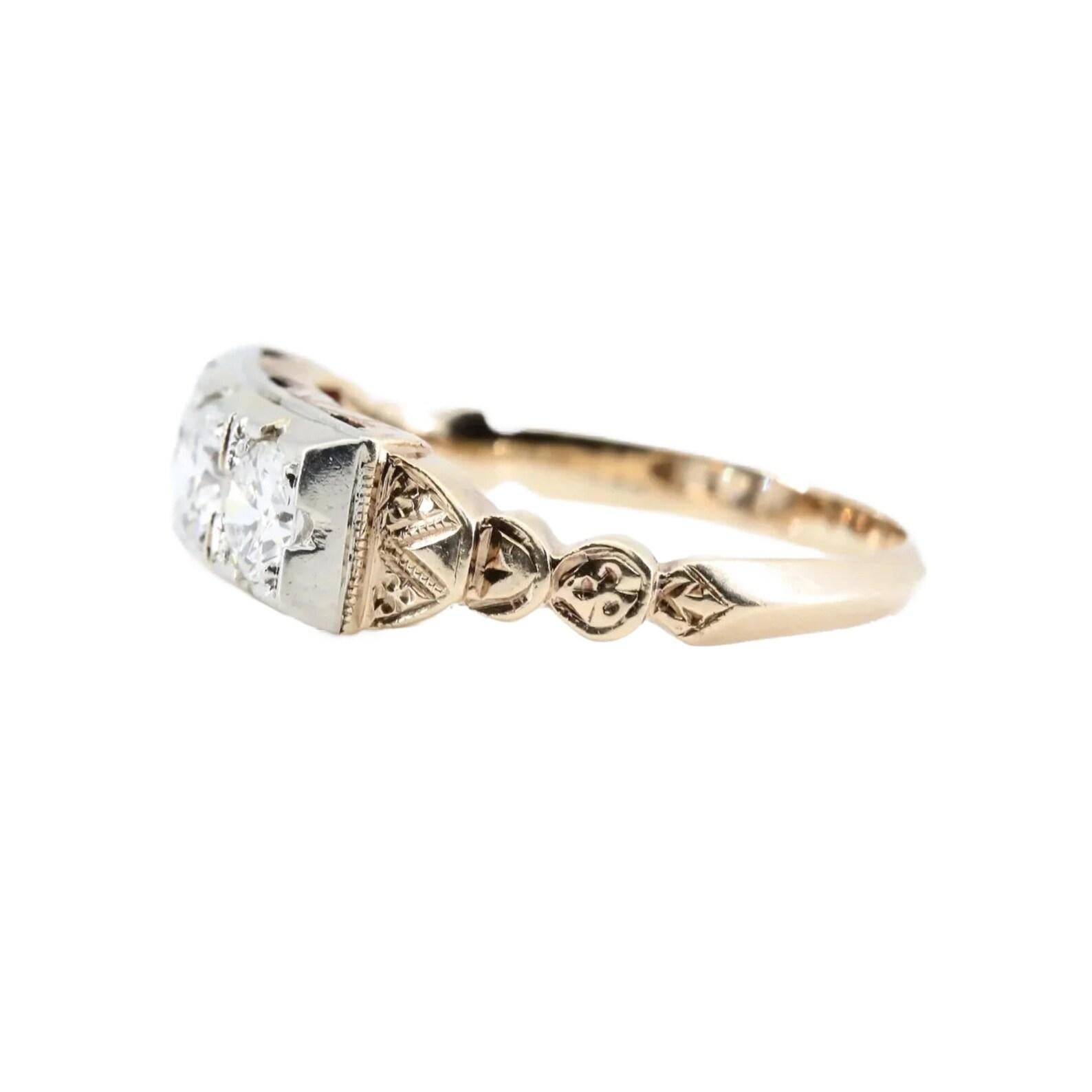 Old European Cut Art Deco 0.70ctw Three Stone Old Euro Cut Diamond Ring in 14K Gold For Sale
