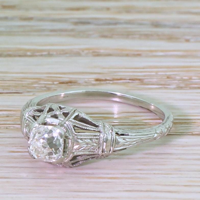 Art Deco 0.71 Carat Old Cut Diamond Engagement Ring For Sale 2