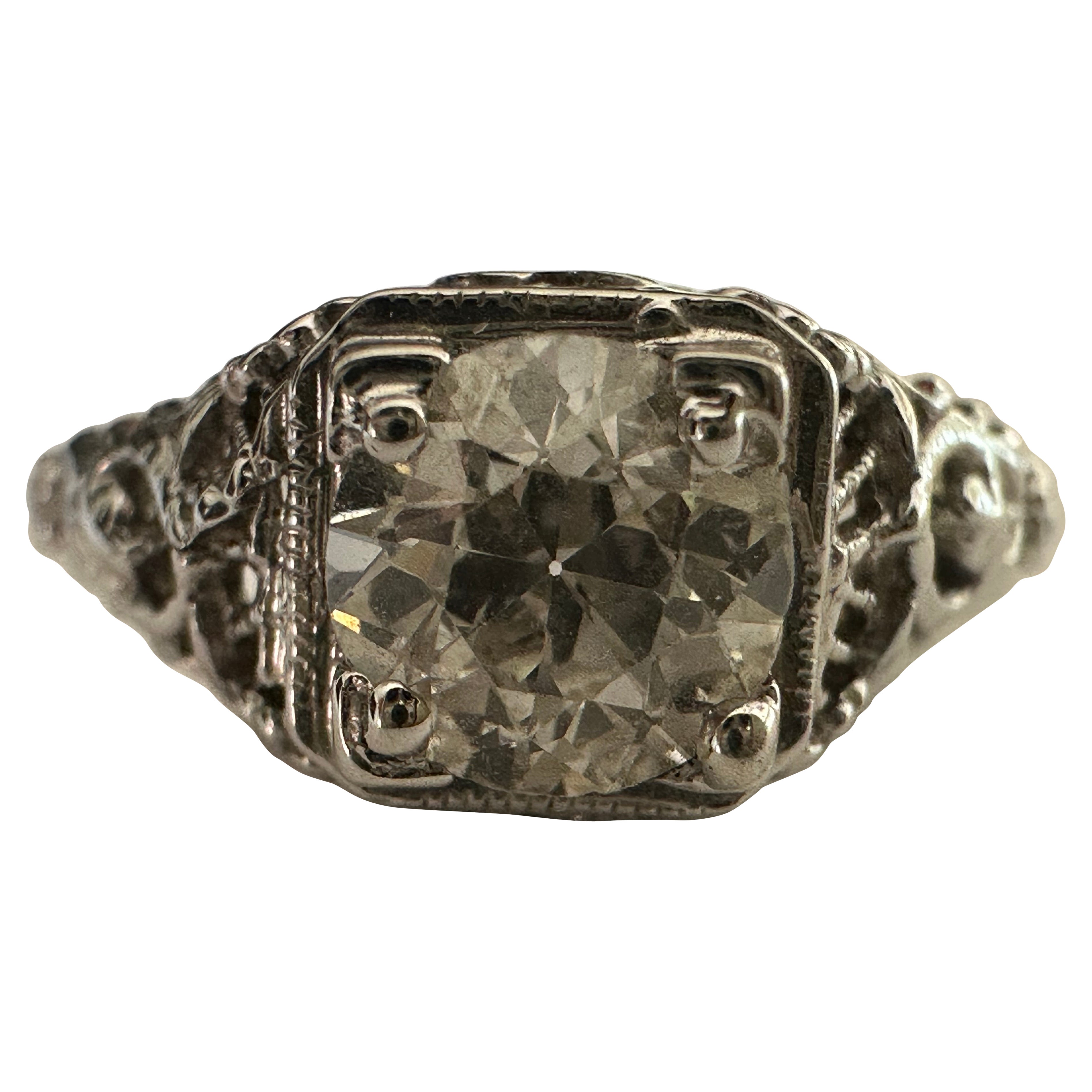 Art Decó Anillo de compromiso solitario de diamantes de 0,72 quilates