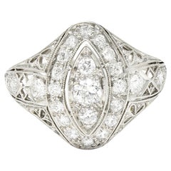 Art Deco 0.72 Carat Old European Cut Diamond Platinum Filigree Dinner Ring