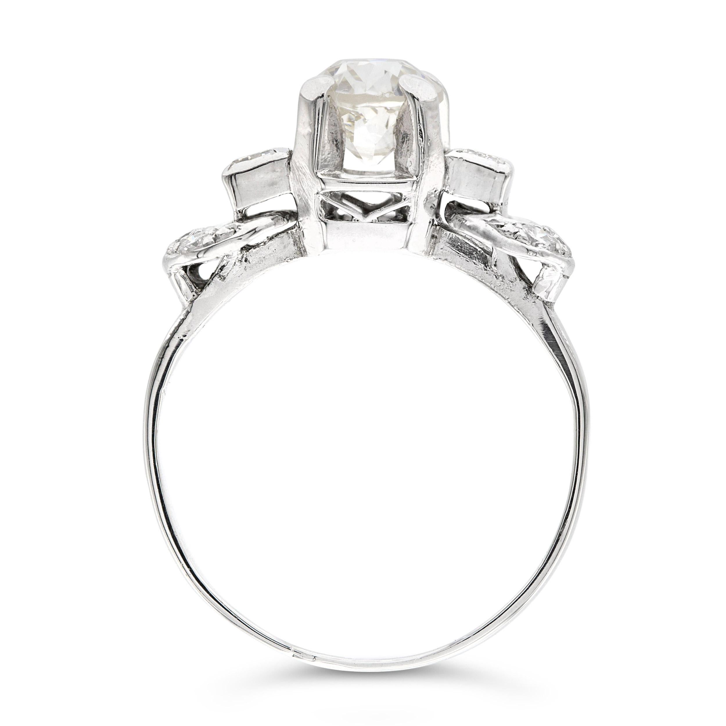 Art Deco 0.72 Ct. Diamond Engagement Ring J SI2 in Platinum In Good Condition For Sale In New York, NY