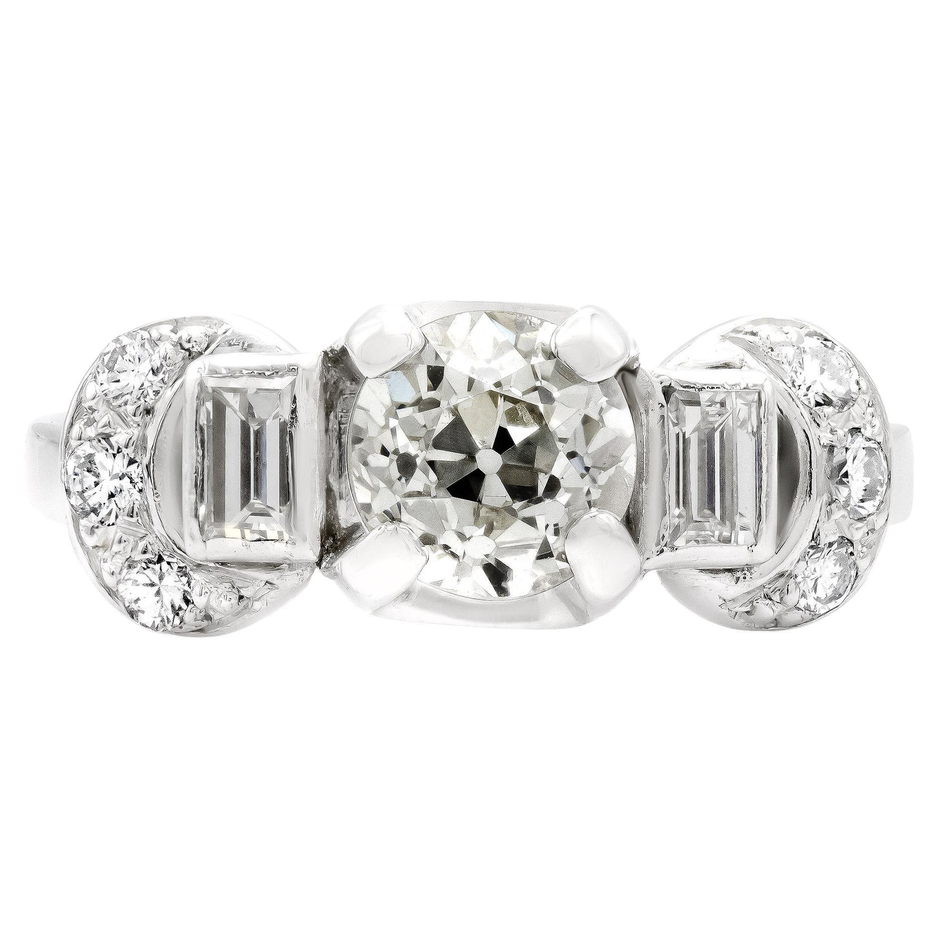 Art Deco 0.72 Ct. Diamond Engagement Ring J SI2 in Platinum For Sale