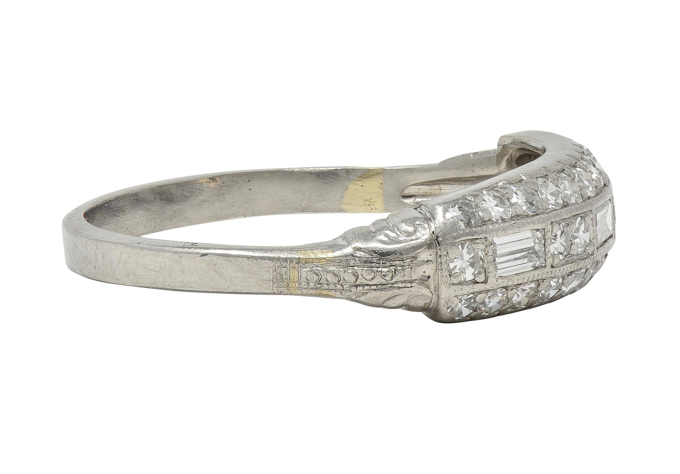 Baguette Cut Art Deco 0.72 CTW Diamond Platinum Vintage Multi-Row Wedding Band Ring