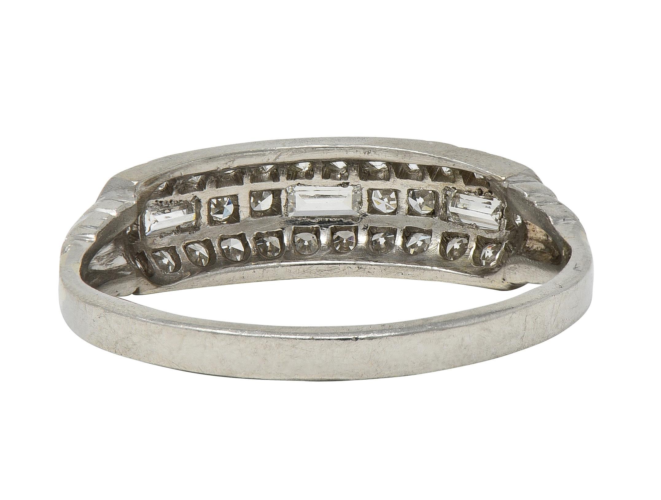 Art Deco 0.72 CTW Diamond Platinum Vintage Multi-Row Wedding Band Ring In Excellent Condition In Philadelphia, PA