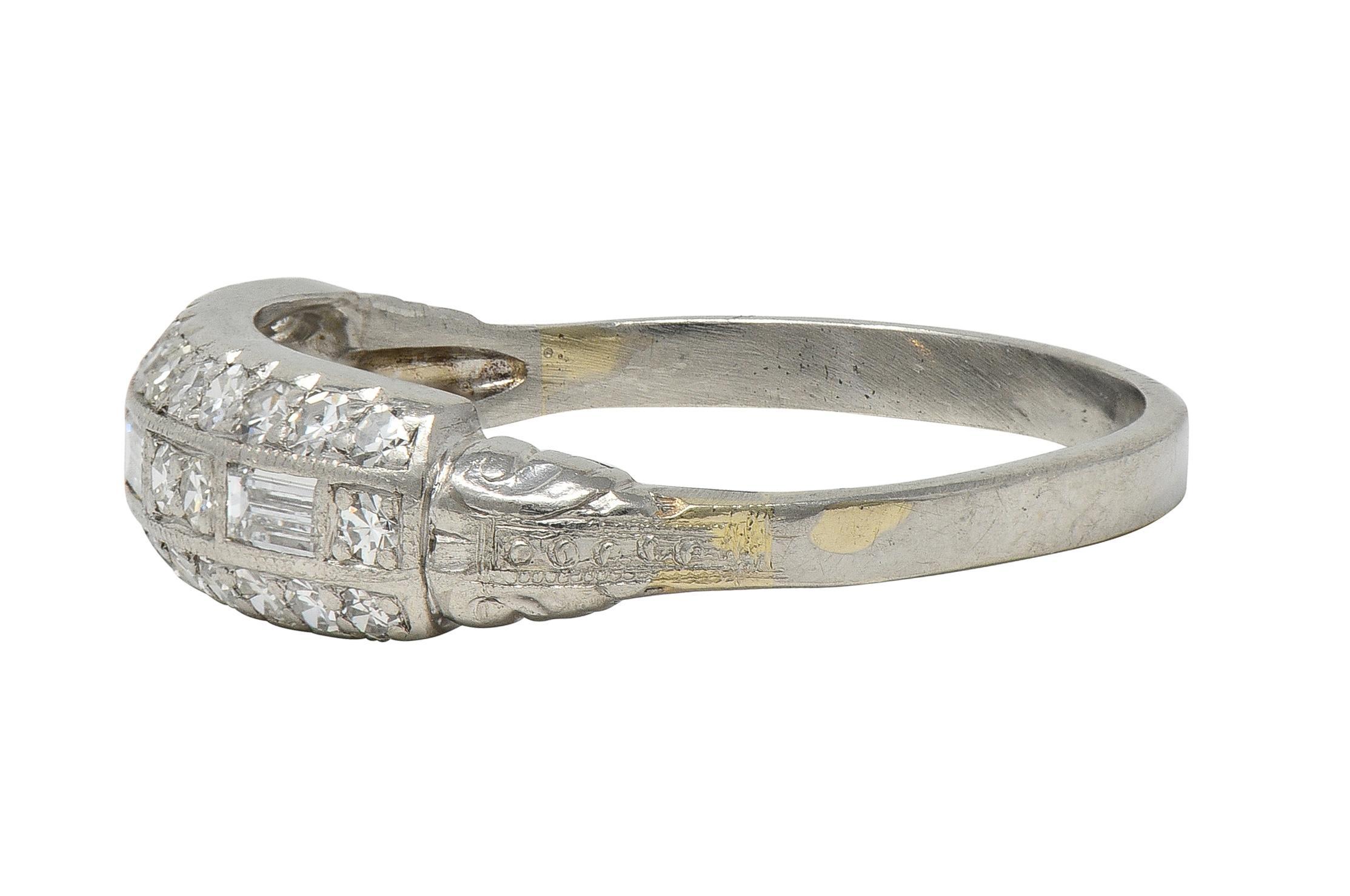 Women's or Men's Art Deco 0.72 CTW Diamond Platinum Vintage Multi-Row Wedding Band Ring