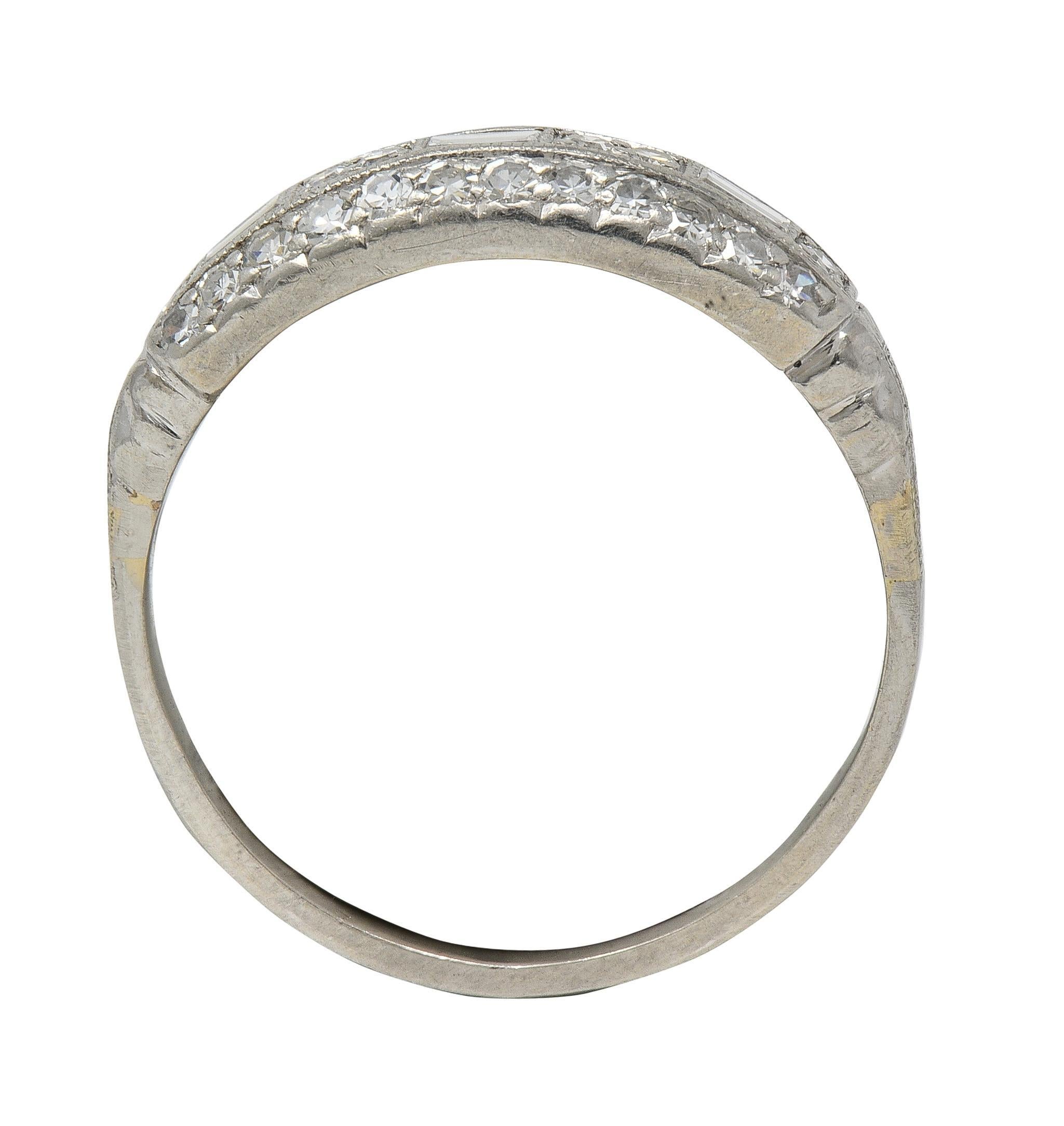 Art Deco 0.72 CTW Diamond Platinum Vintage Multi-Row Wedding Band Ring 1