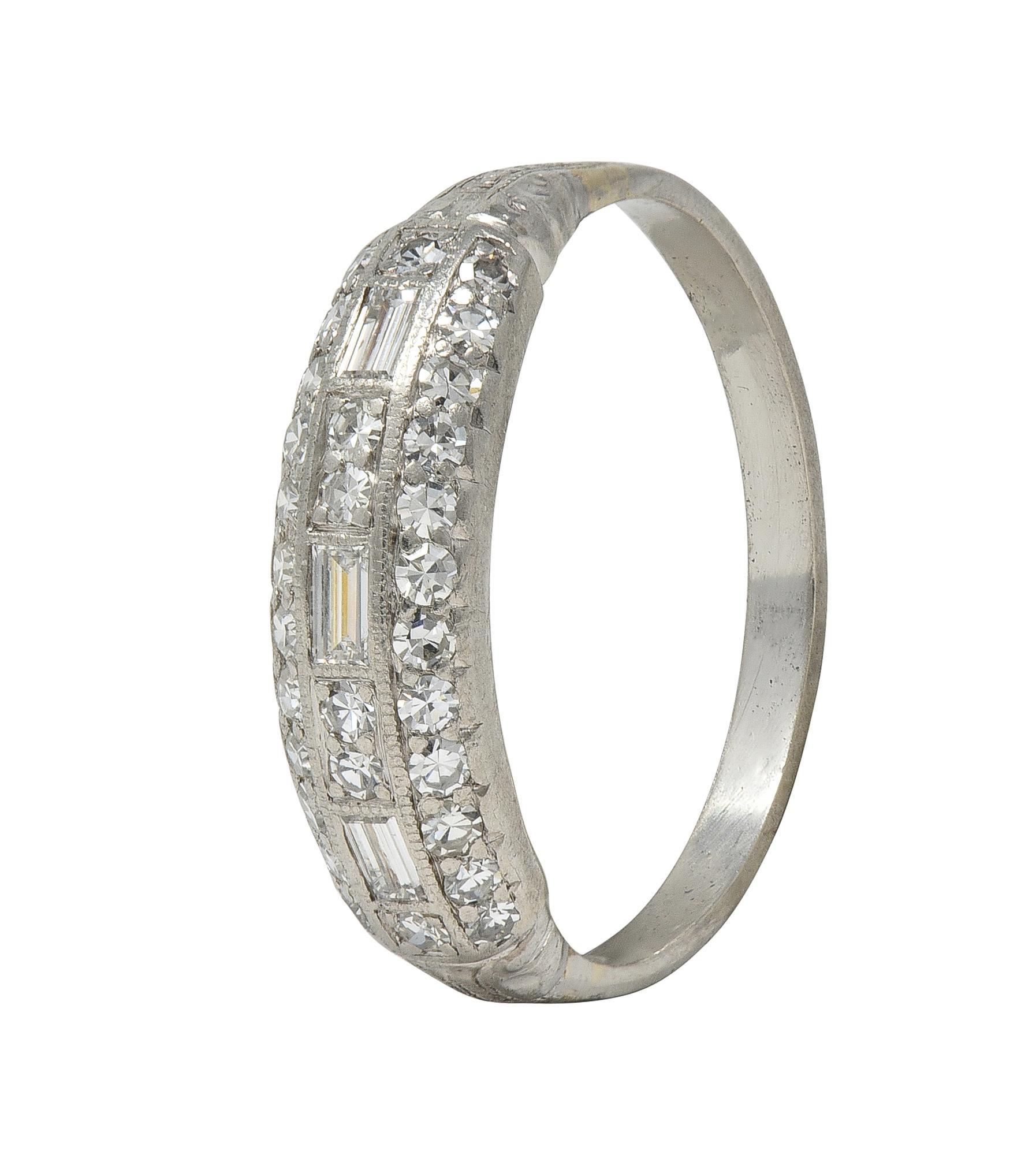 Art Deco 0.72 CTW Diamond Platinum Vintage Multi-Row Wedding Band Ring 2