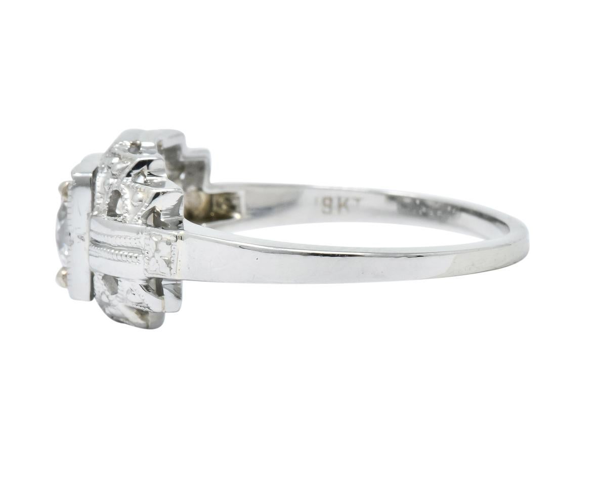 Women's or Men's Art Deco 0.73 Carat Diamond 18 Karat White Gold Engagement Ring GIA