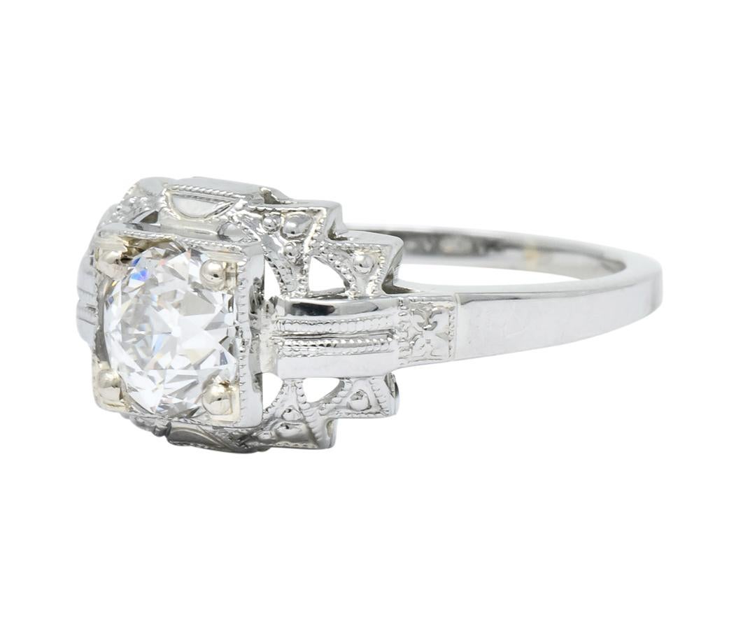 Art Deco 0.73 Carat Diamond 18 Karat White Gold Engagement Ring GIA 1