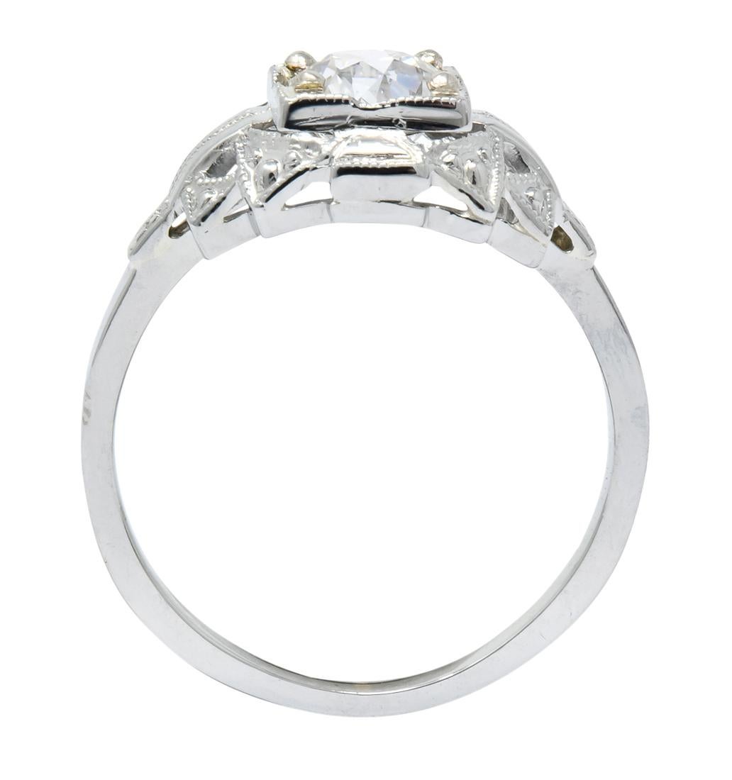 Art Deco 0.73 Carat Diamond 18 Karat White Gold Engagement Ring GIA 2