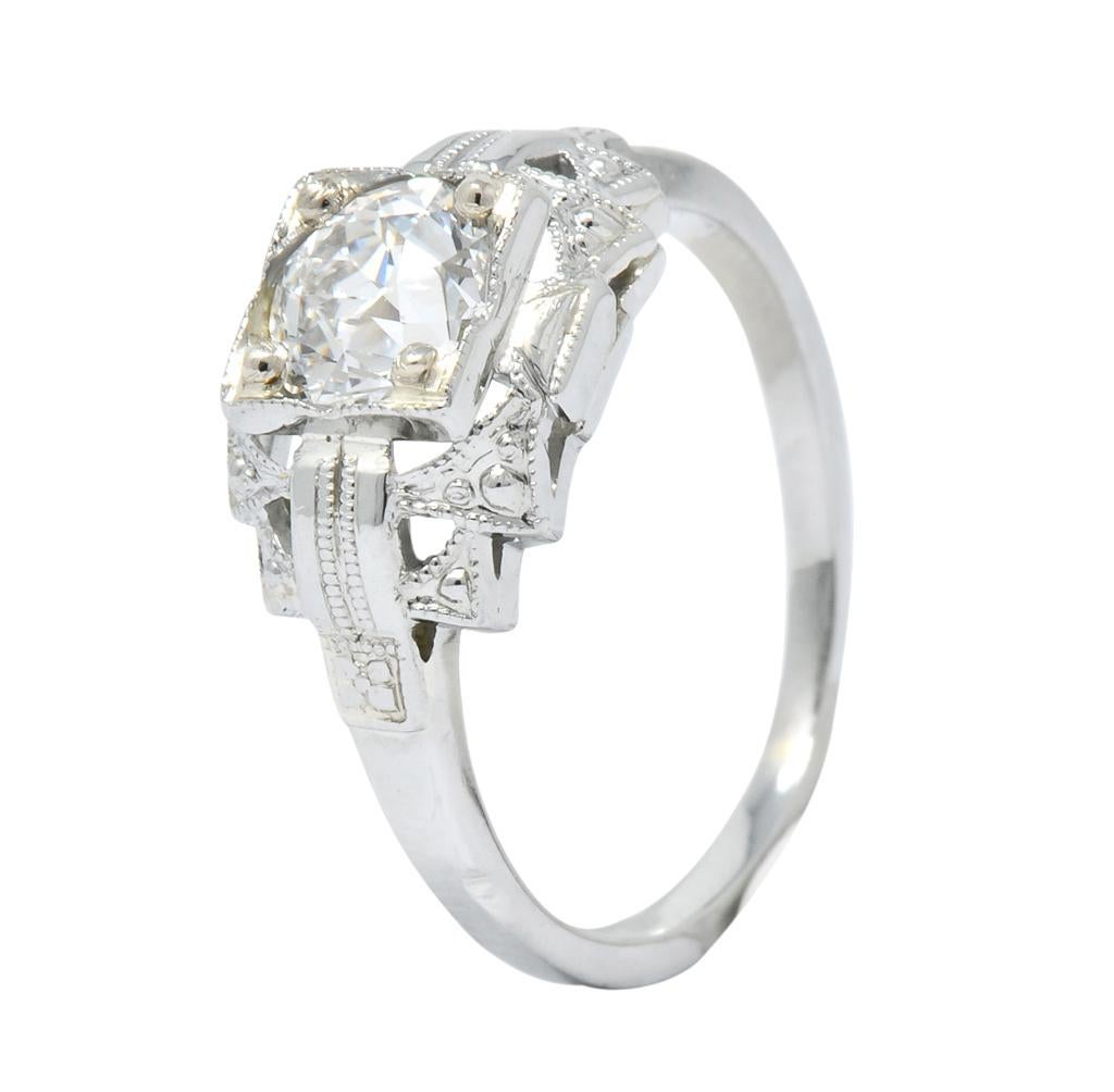 Art Deco 0.73 Carat Diamond 18 Karat White Gold Engagement Ring GIA 3