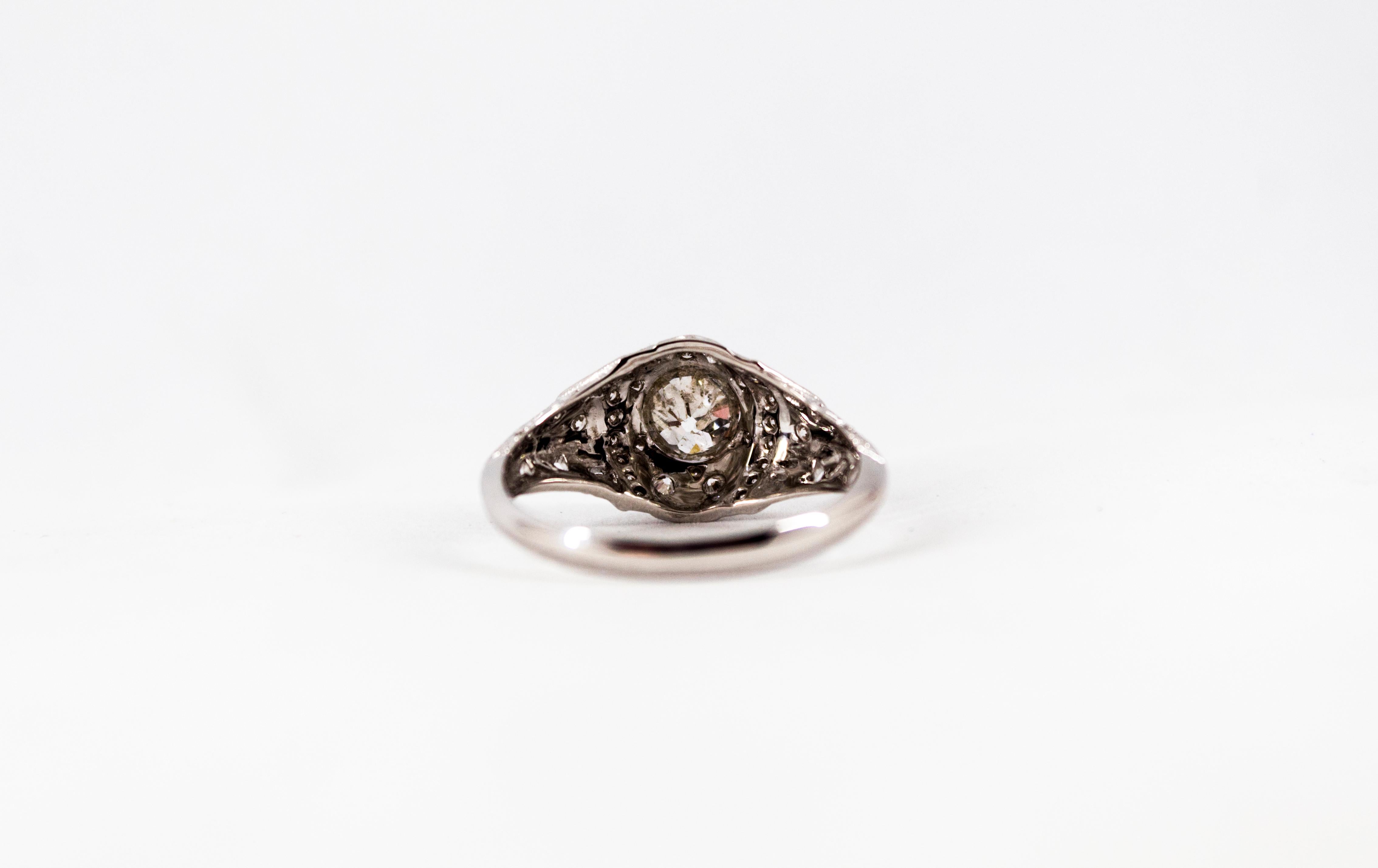 Anillo de cóctel de oro blanco con diamantes talla europea antigua Art Decó de 0,73 quilates en venta 10