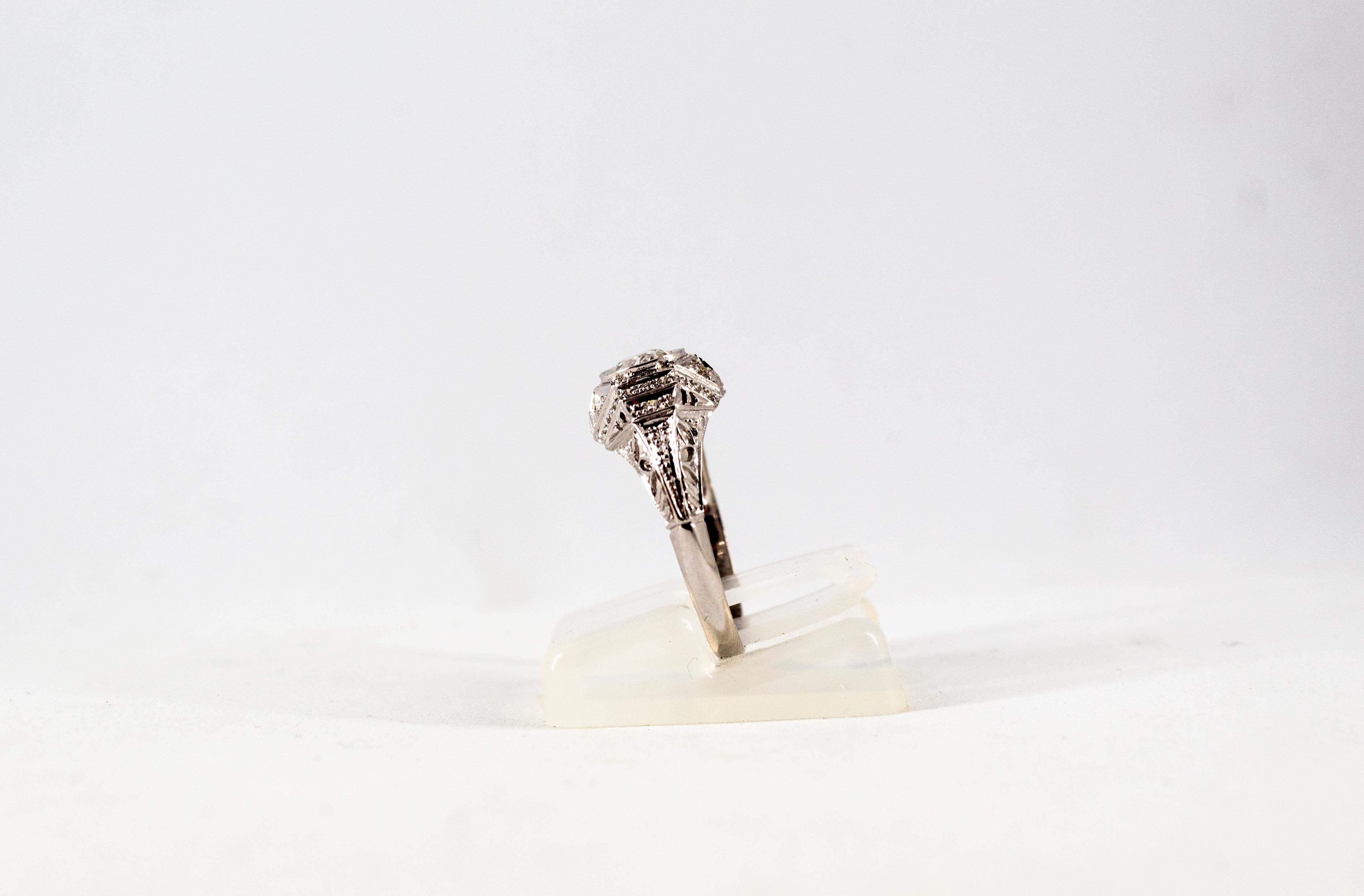 Women's or Men's Art Deco 0.73 Carat White Old European Cut Diamond White Gold Cocktail Ring For Sale