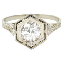 Art Deco 0.74 Carat Old European Cut Diamond 20 Karat White Gold Engagement Ring