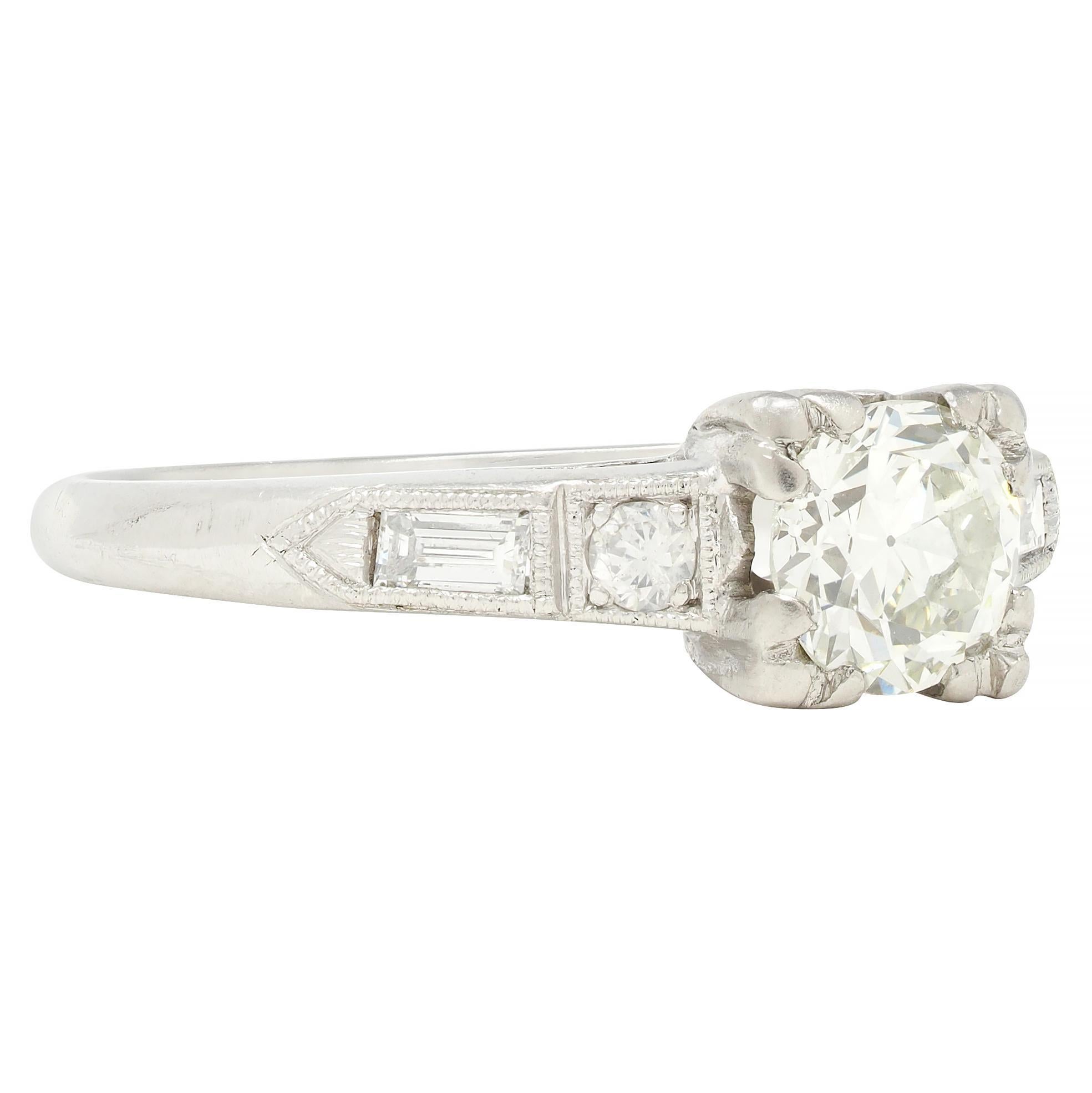 Old European Cut Art Deco 0.74 CTW Diamond Platinum Vintage Engagement Ring