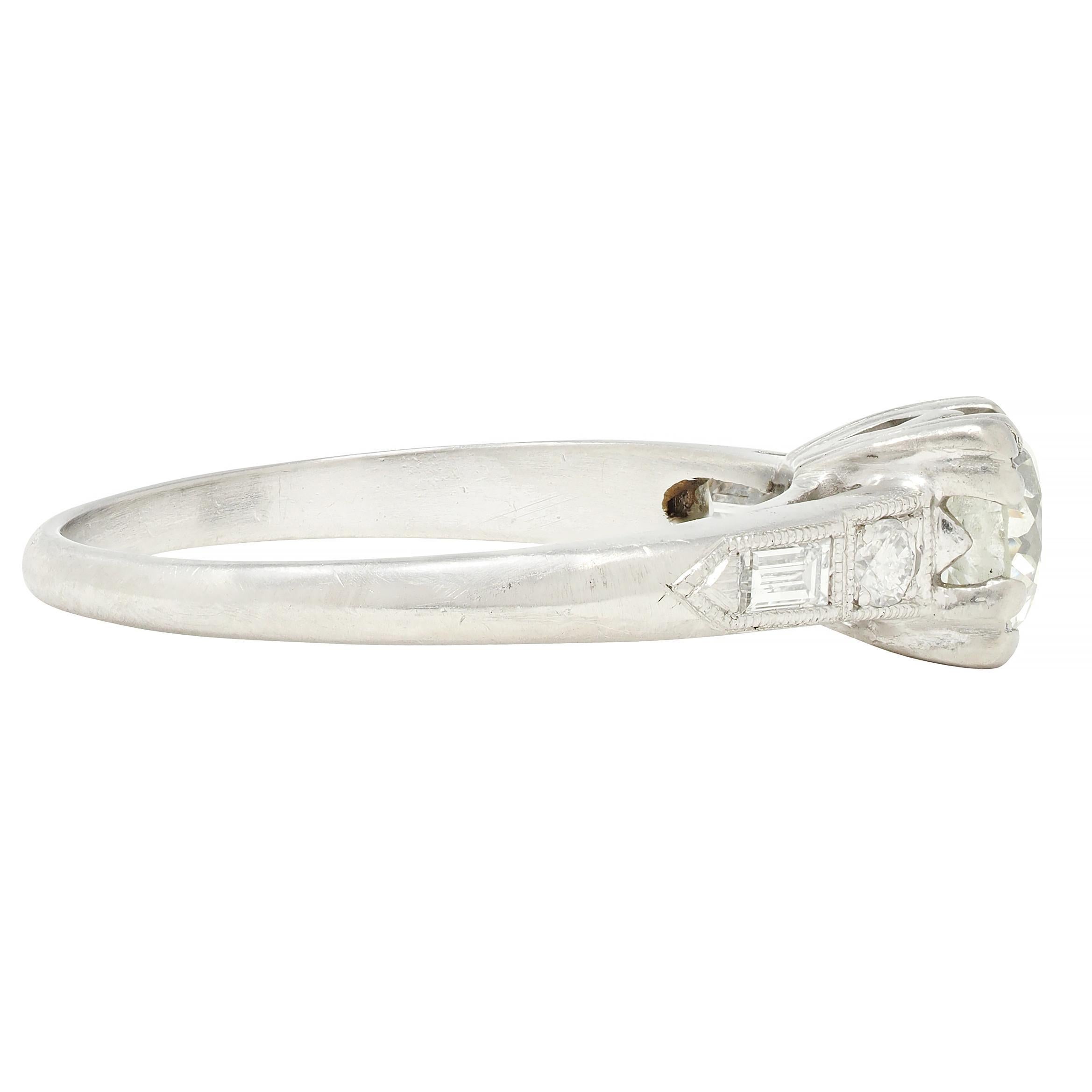 Art Deco 0.74 CTW Diamond Platinum Vintage Engagement Ring In Excellent Condition In Philadelphia, PA