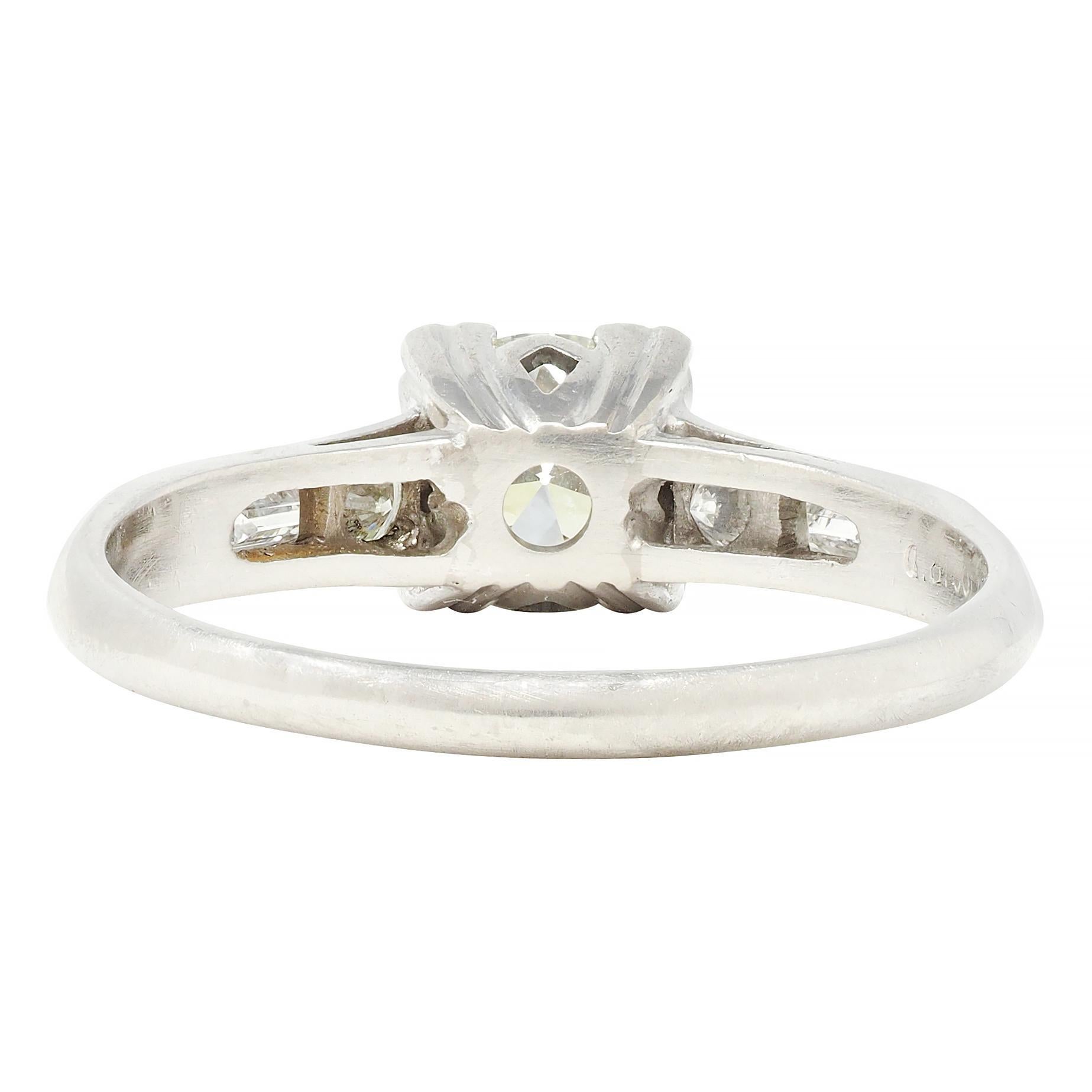 Women's or Men's Art Deco 0.74 CTW Diamond Platinum Vintage Engagement Ring
