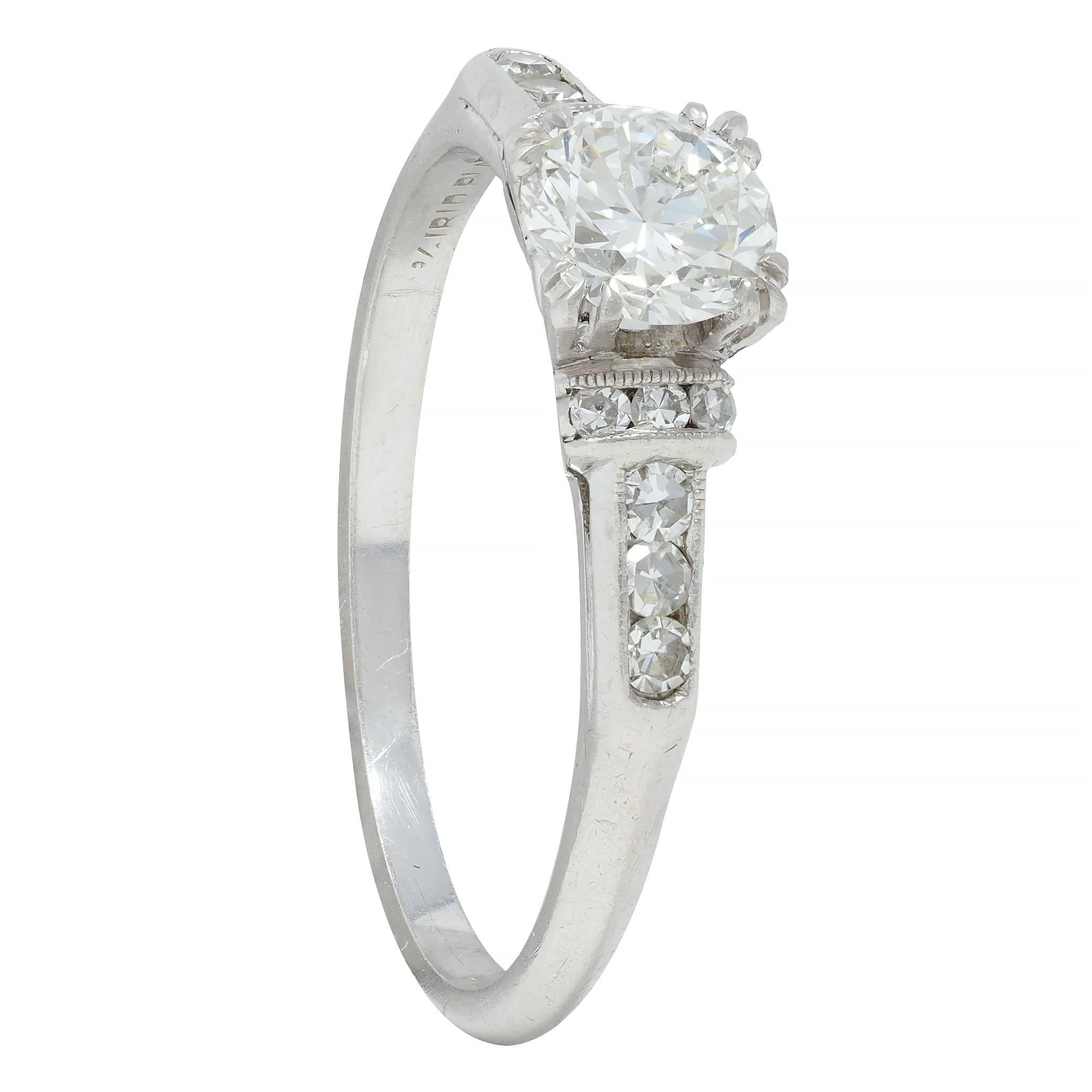 Art Deco 0.74 CTW Transitional Cut Diamond Platinum Arch Engagement Ring For Sale 5