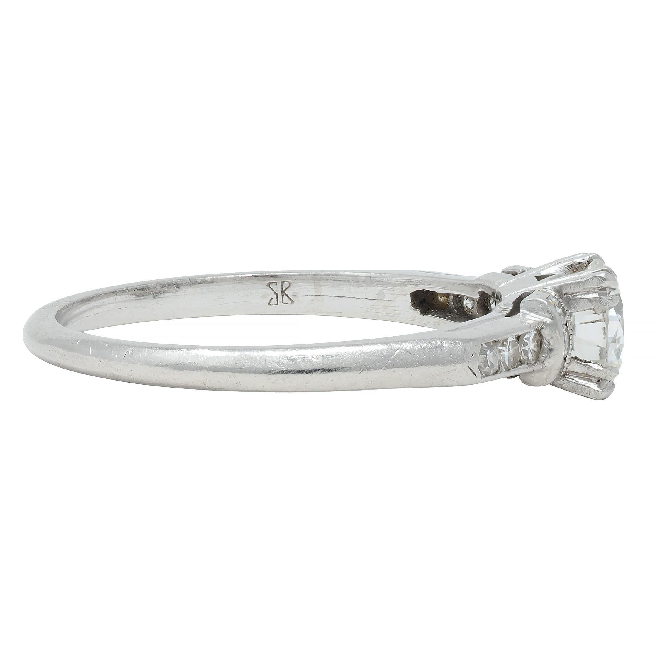 Old European Cut Art Deco 0.74 CTW Transitional Cut Diamond Platinum Arch Engagement Ring For Sale
