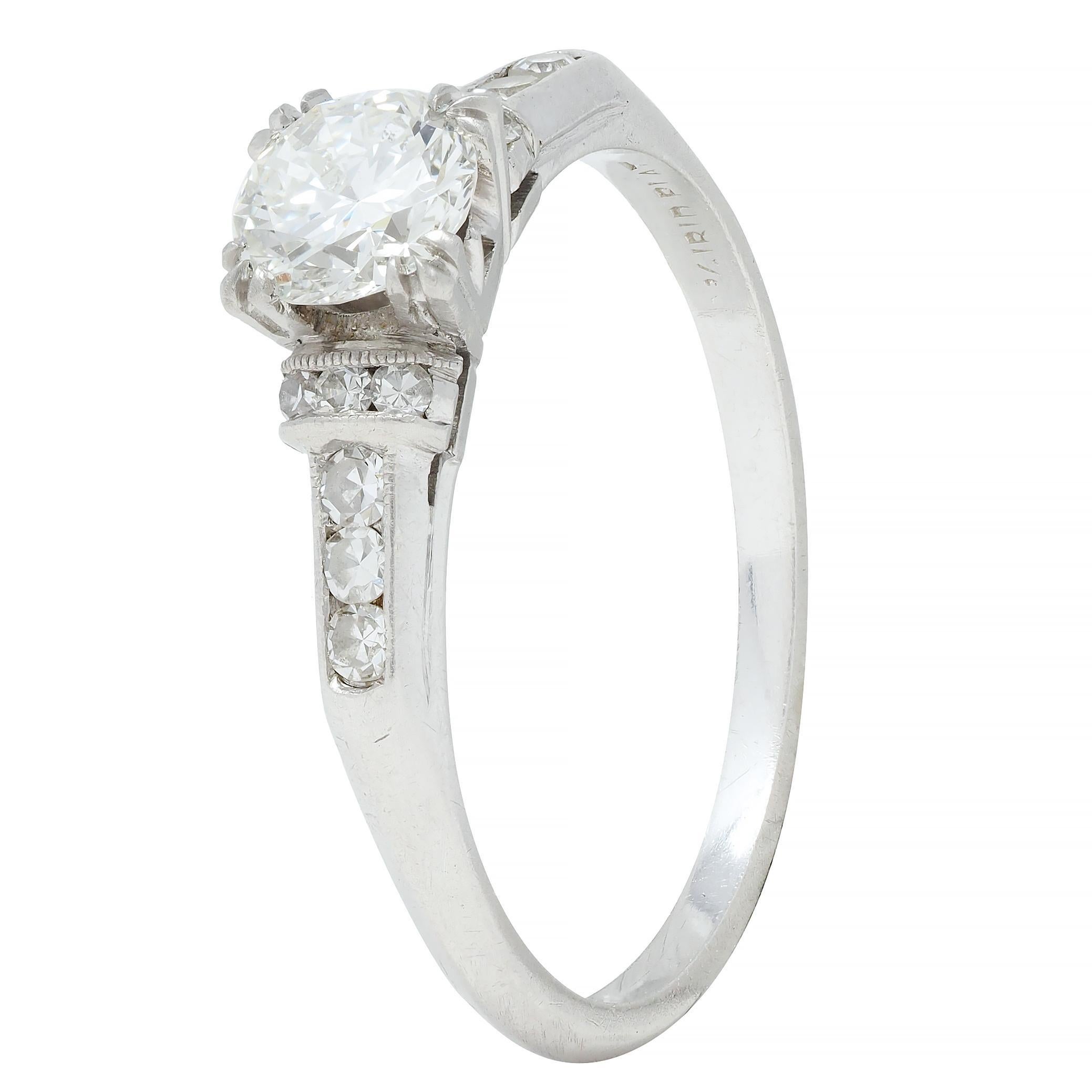 Art Deco 0.74 CTW Transitional Cut Diamond Platinum Arch Engagement Ring For Sale 3