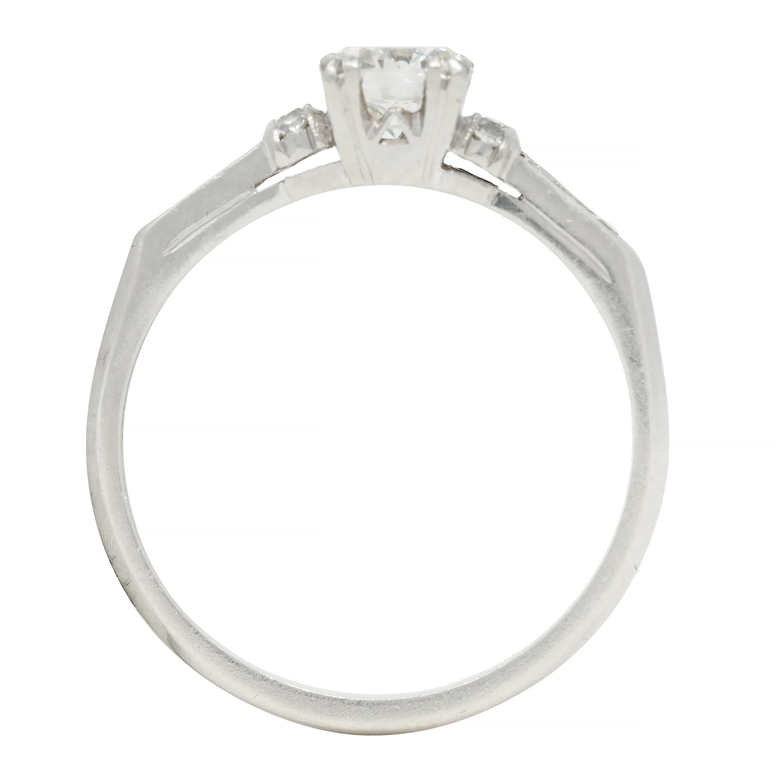 Art Deco 0.74 CTW Transitional Cut Diamond Platinum Arch Engagement Ring For Sale 4
