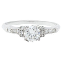 Art Deco 0.74 CTW Transitional Cut Diamond Platinum Arch Engagement Ring