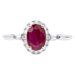 Anello di fidanzamento ovale con rubino e diamante Tapper Baguette taglio rotondo a doppio alone