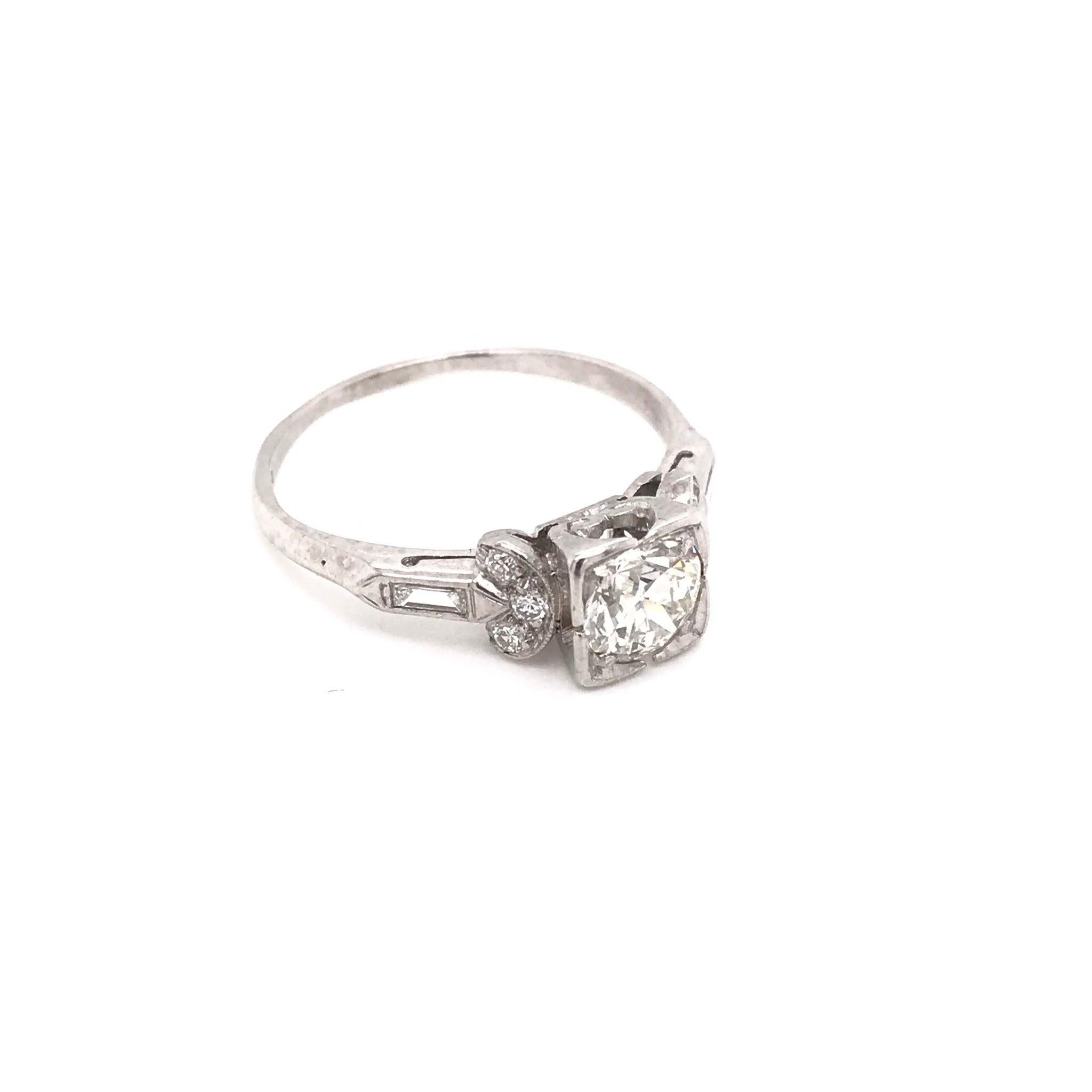 Old European Cut Art Deco 0.75 Carat Diamond Platinum Engagement Ring For Sale