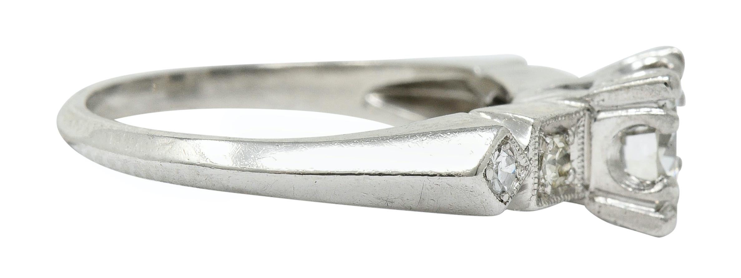 Single Cut Art Deco 0.75 Carat Diamond Platinum Geometric Engagement Ring For Sale