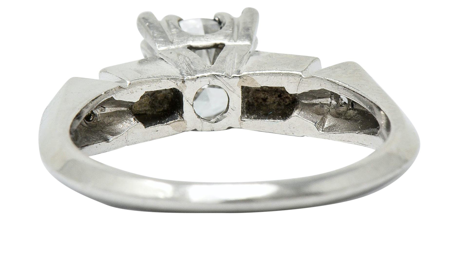 Art Deco 0.75 Carat Diamond Platinum Geometric Engagement Ring In Excellent Condition For Sale In Philadelphia, PA