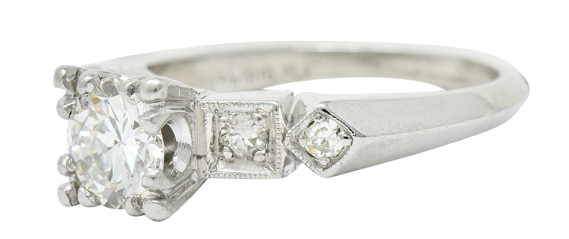 Art Deco 0.75 Carat Diamond Platinum Geometric Engagement Ring For Sale 1