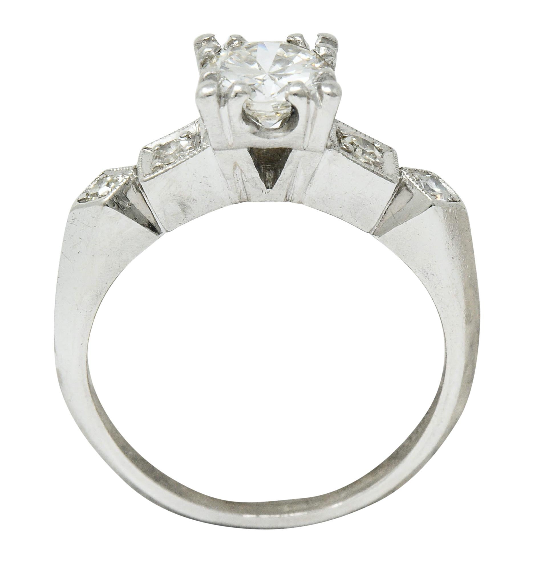 Art Deco 0.75 Carat Diamond Platinum Geometric Engagement Ring For Sale 2