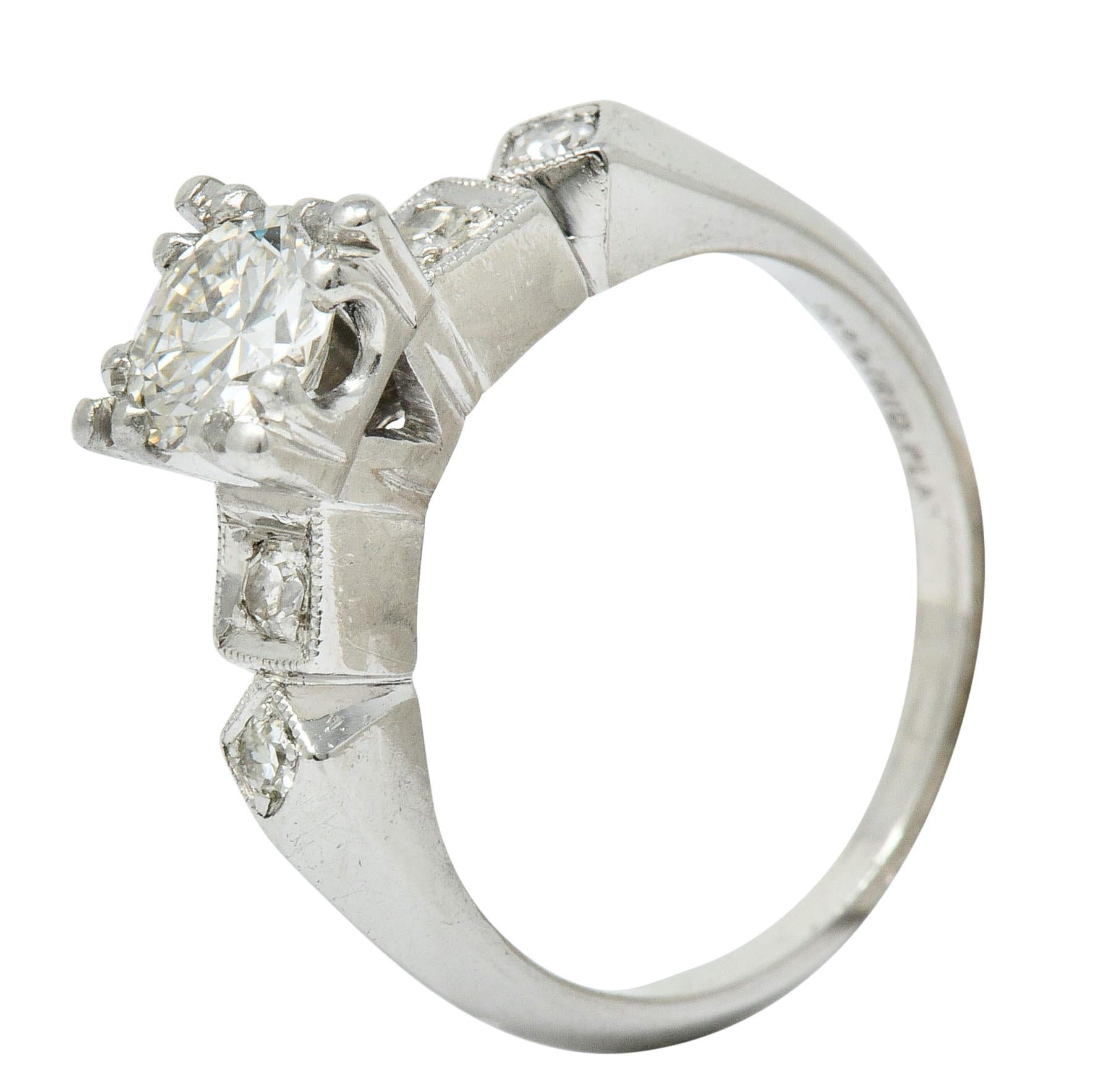 Art Deco 0.75 Carat Diamond Platinum Geometric Engagement Ring For Sale 3