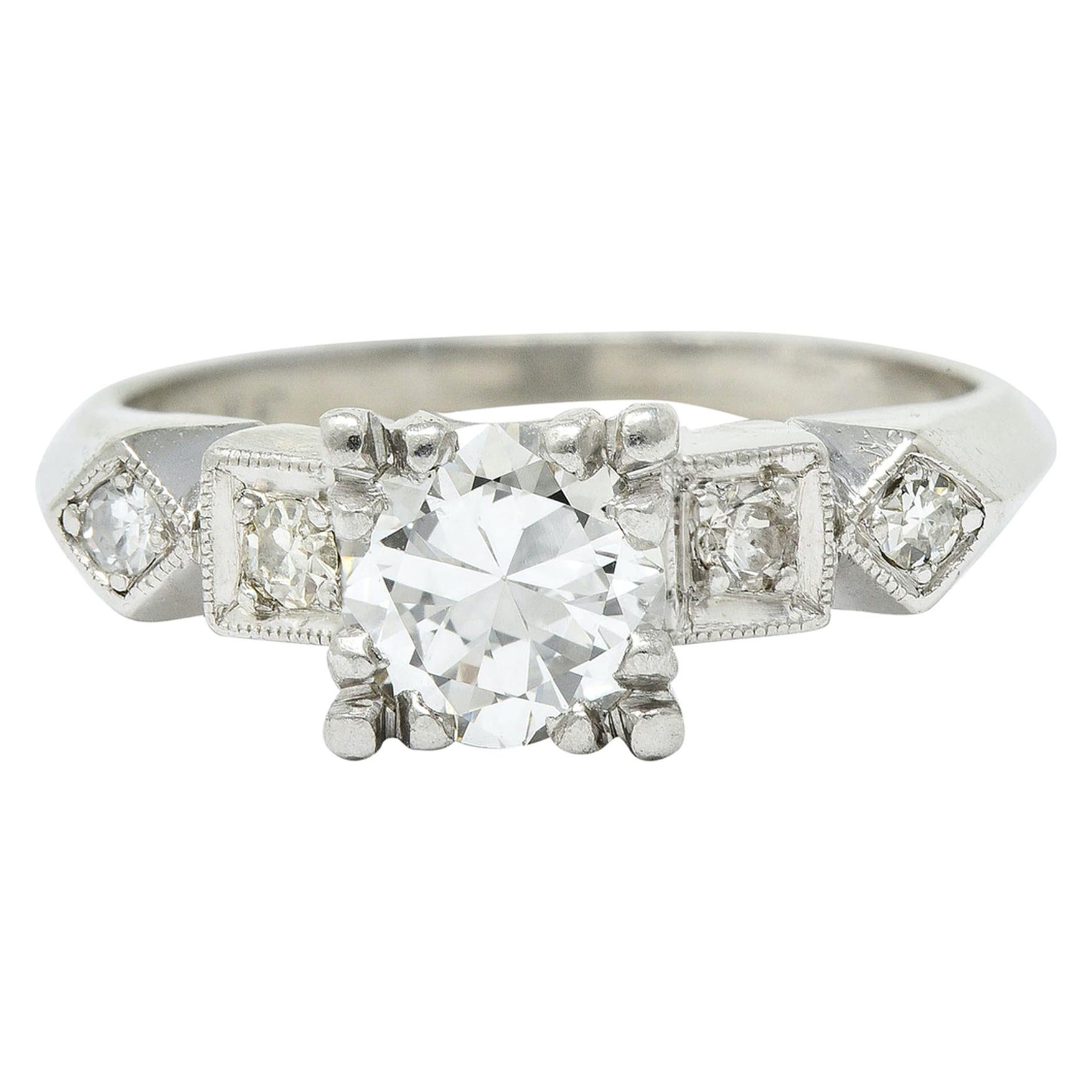 Art Deco 0.75 Carat Diamond Platinum Geometric Engagement Ring For Sale