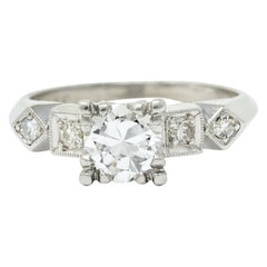 Vintage Art Deco 0.75 Carat Diamond Platinum Geometric Engagement Ring