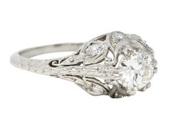 Art Deco 0.75 Carat Diamond Platinum Swirling Foliate Engagement Ring